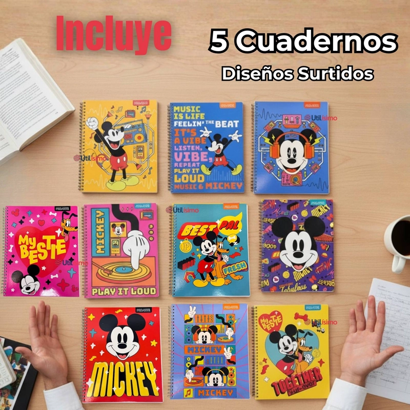 PACK 5 CUADERNOS UNIVERSITARIOS MICKEY MOUSE PROARTE 7MM 100 HOJAS DISEÑOS SURTIDOS - 2