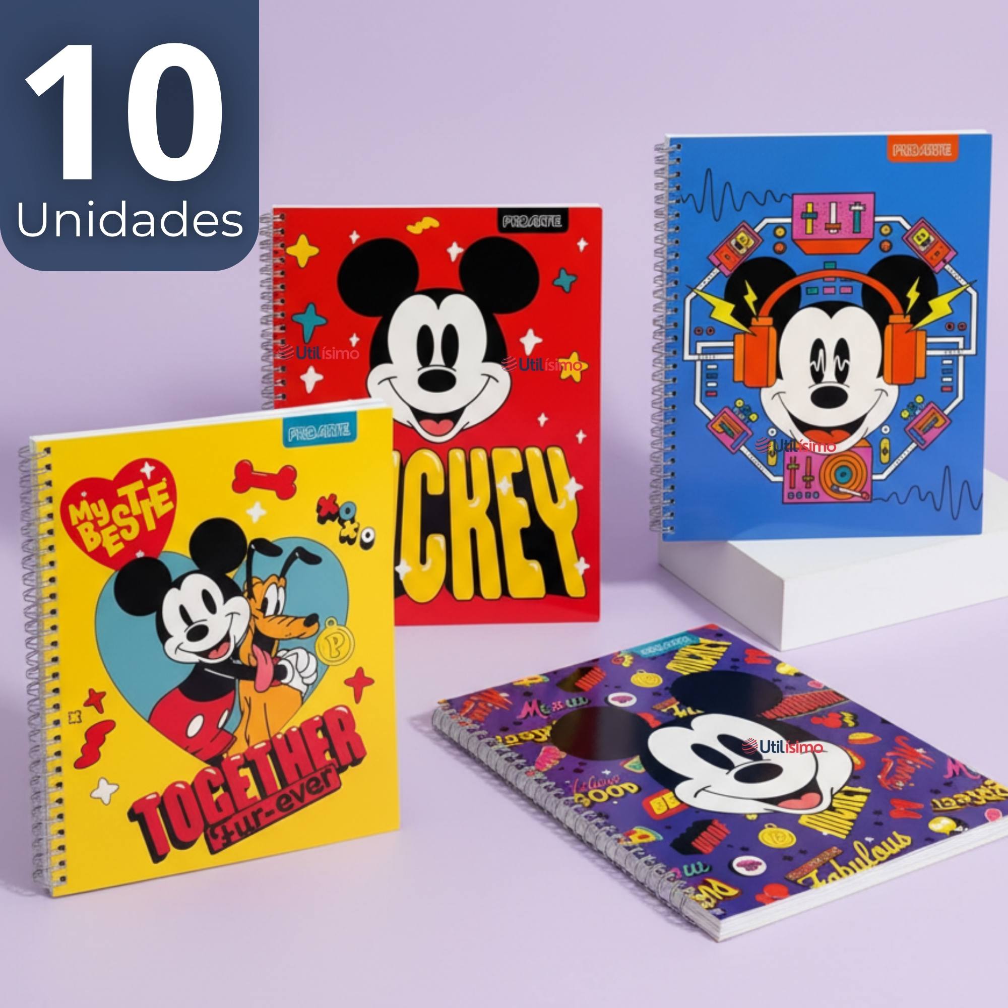 PACK 10 CUADERNOS UNIVERSITARIOS MICKEY MOUSE PROARTE 7MM 100 HOJAS DISEÑOS SURTIDOS - 1