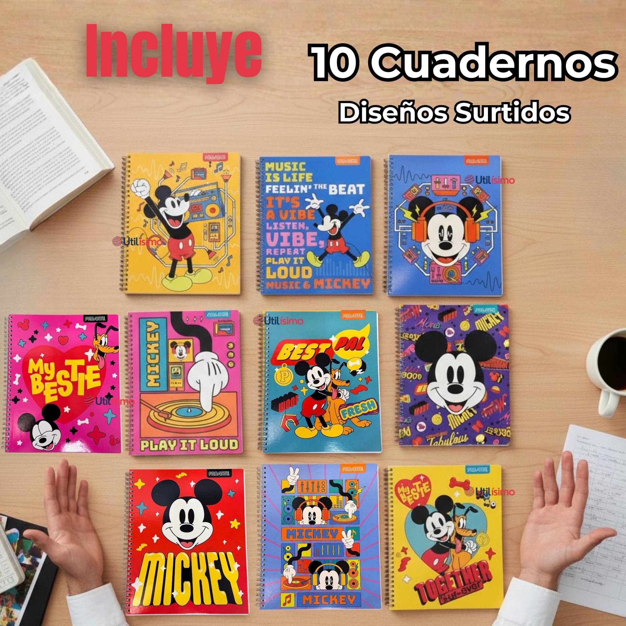PACK 10 CUADERNOS UNIVERSITARIOS MICKEY MOUSE PROARTE 7MM 100 HOJAS DISEÑOS SURTIDOS - 2