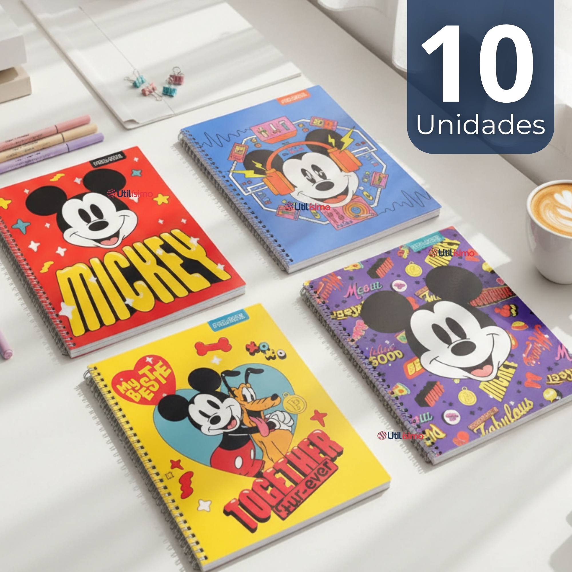 PACK 10 CUADERNOS UNIVERSITARIOS MICKEY MOUSE PROARTE 7MM 100 HOJAS DISEÑOS SURTIDOS - 1