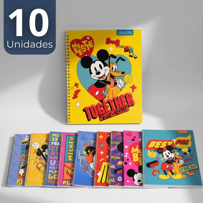 PACK 10 CUADERNOS UNIVERSITARIOS MICKEY MOUSE PROARTE 7MM 100 HOJAS DISEÑOS SURTIDOS - 1