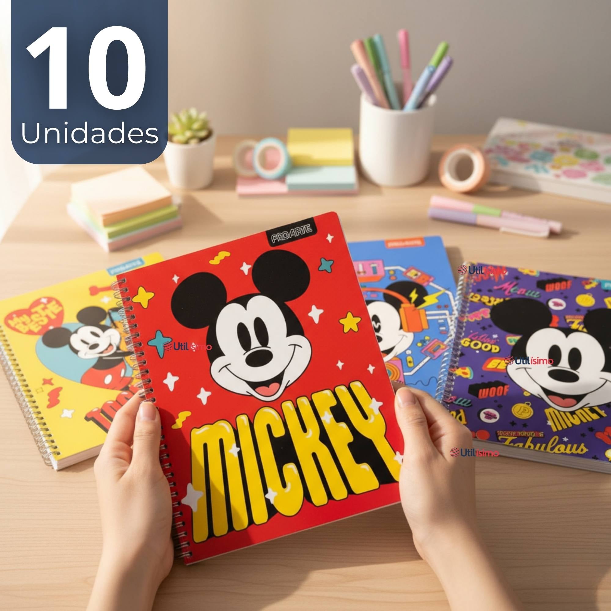PACK 10 CUADERNOS UNIVERSITARIOS MICKEY MOUSE PROARTE 7MM 100 HOJAS DISEÑOS SURTIDOS - 1