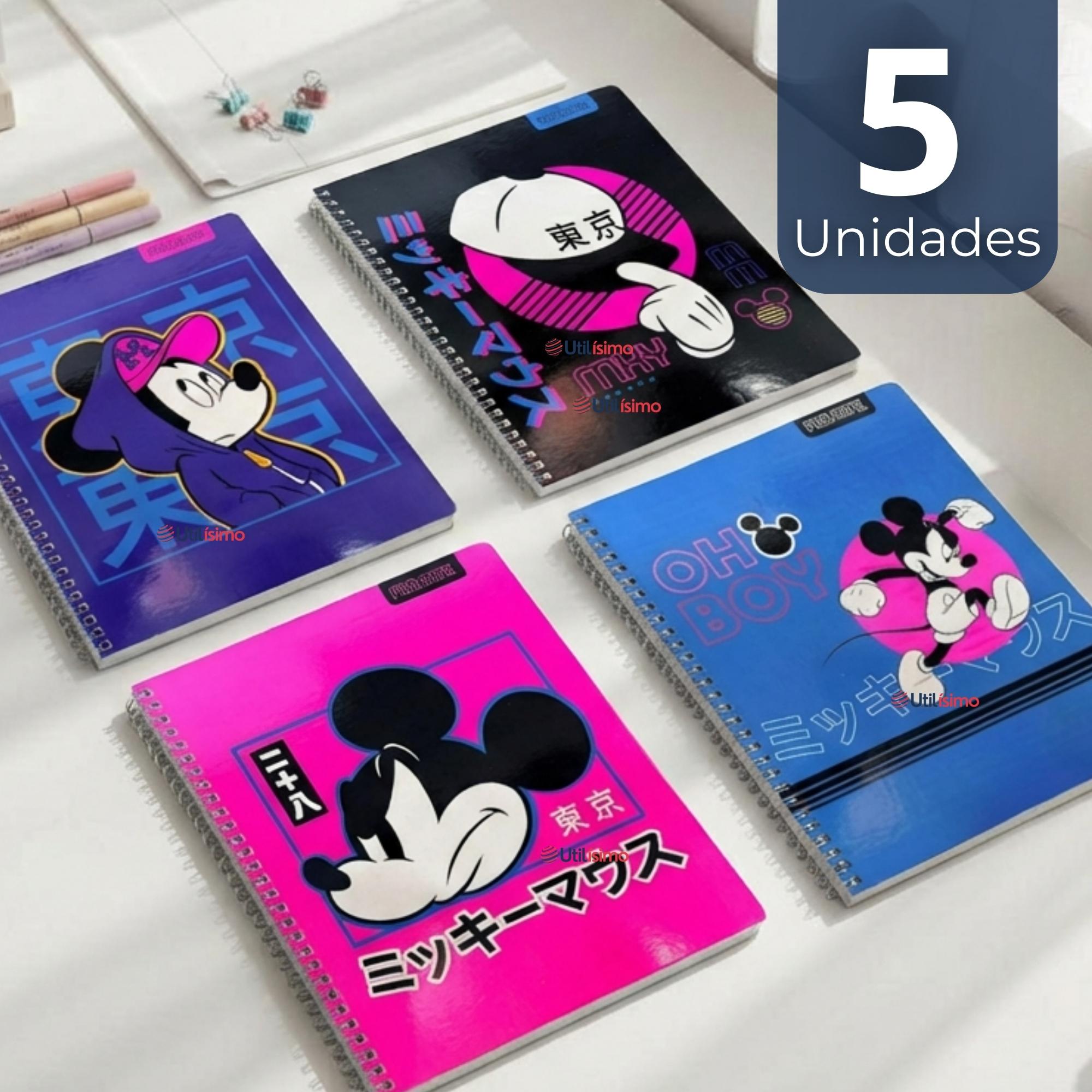 PACK 5 CUADERNOS UNIVERSITARIOS MICKEY MOUSE PROARTE 7MM 100 HOJAS DISEÑOS SURTIDOS - 1
