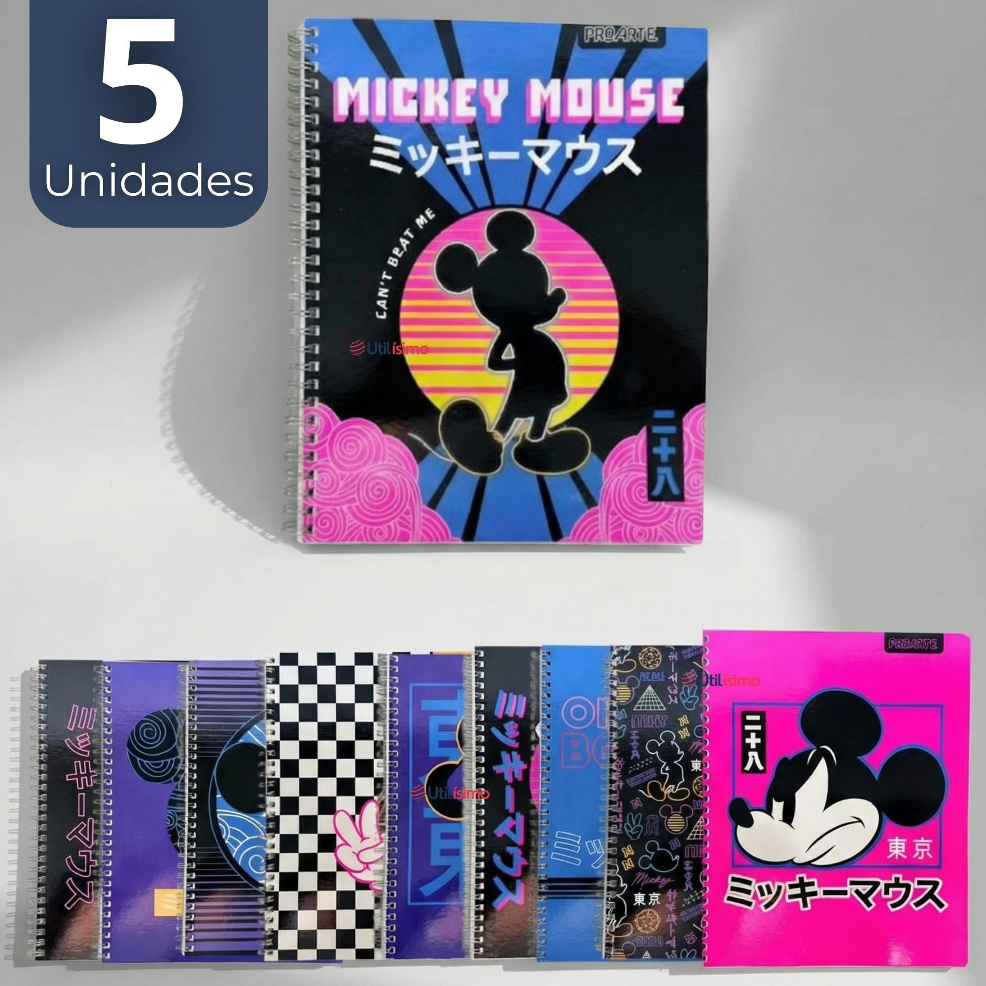PACK 5 CUADERNOS UNIVERSITARIOS MICKEY MOUSE PROARTE 7MM 100 HOJAS DISEÑOS SURTIDOS - 1