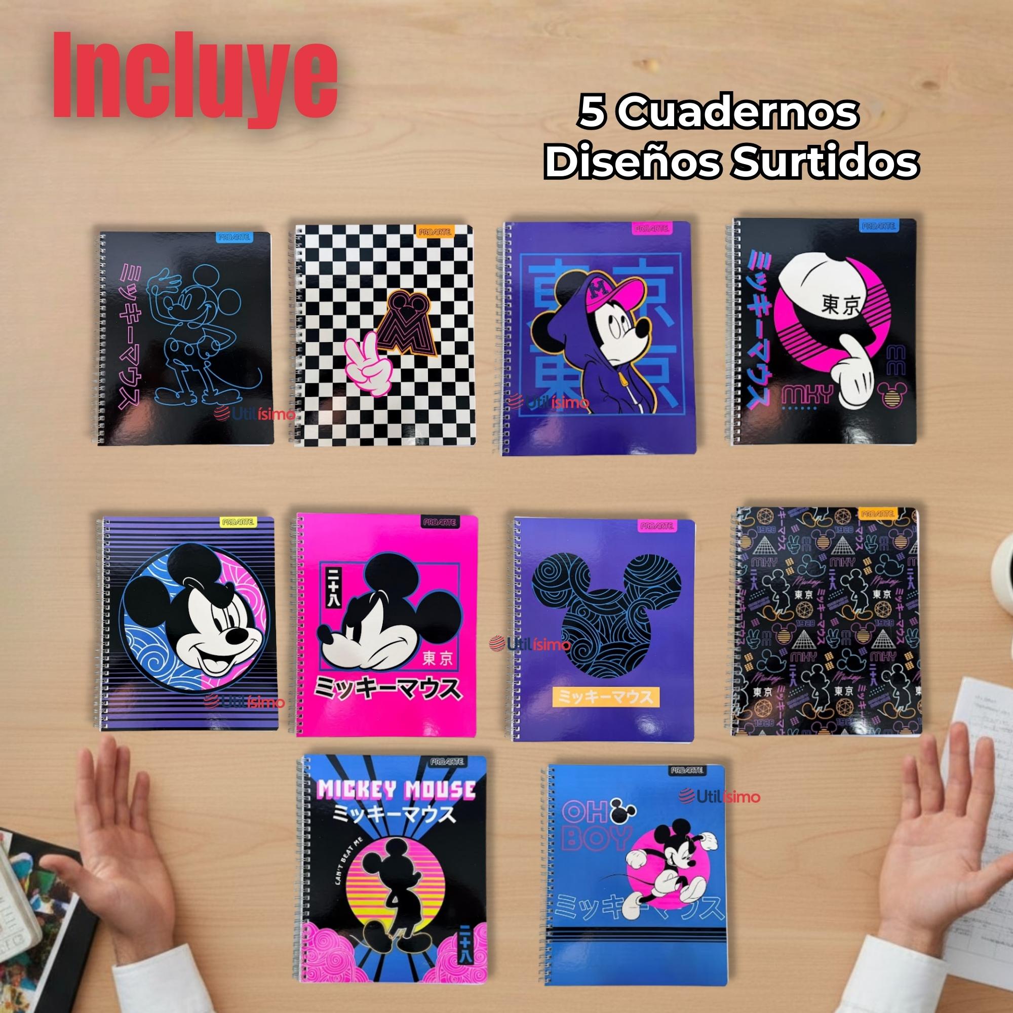 PACK 5 CUADERNOS UNIVERSITARIOS MICKEY MOUSE PROARTE 7MM 100 HOJAS DISEÑOS SURTIDOS - 2