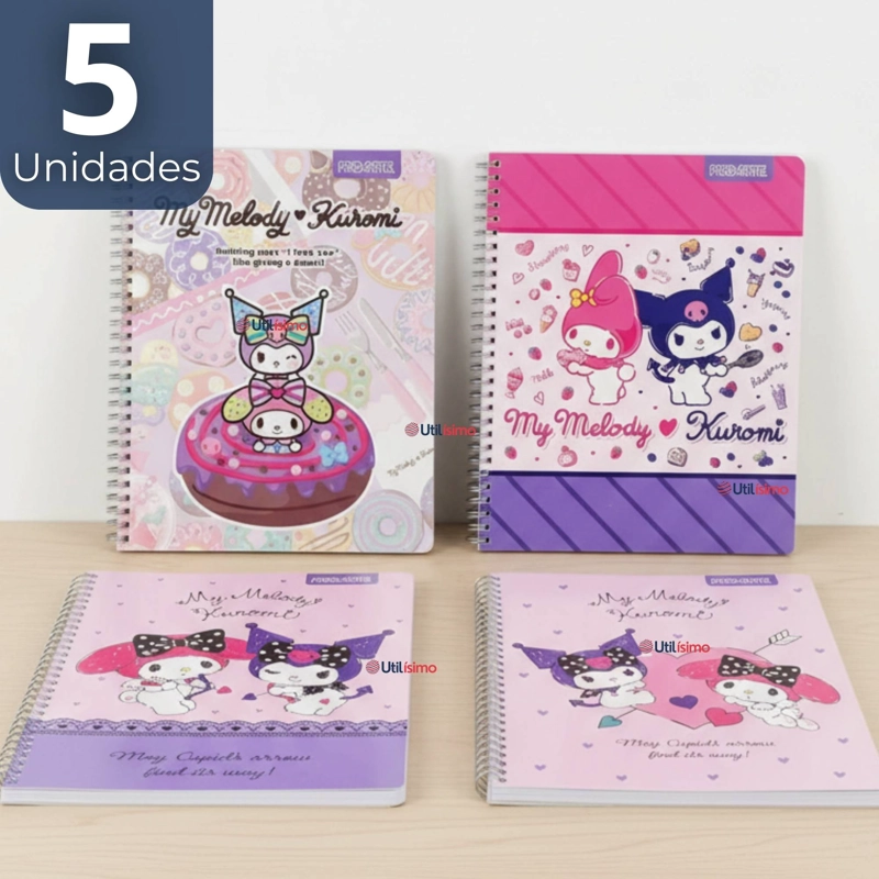 PACK 5 CUADERNOS UNIVERSITARIO MY MELODY & KUROMI PROARTE 7MM 100 HOJAS DISEÑOS SURTIDOS - 1