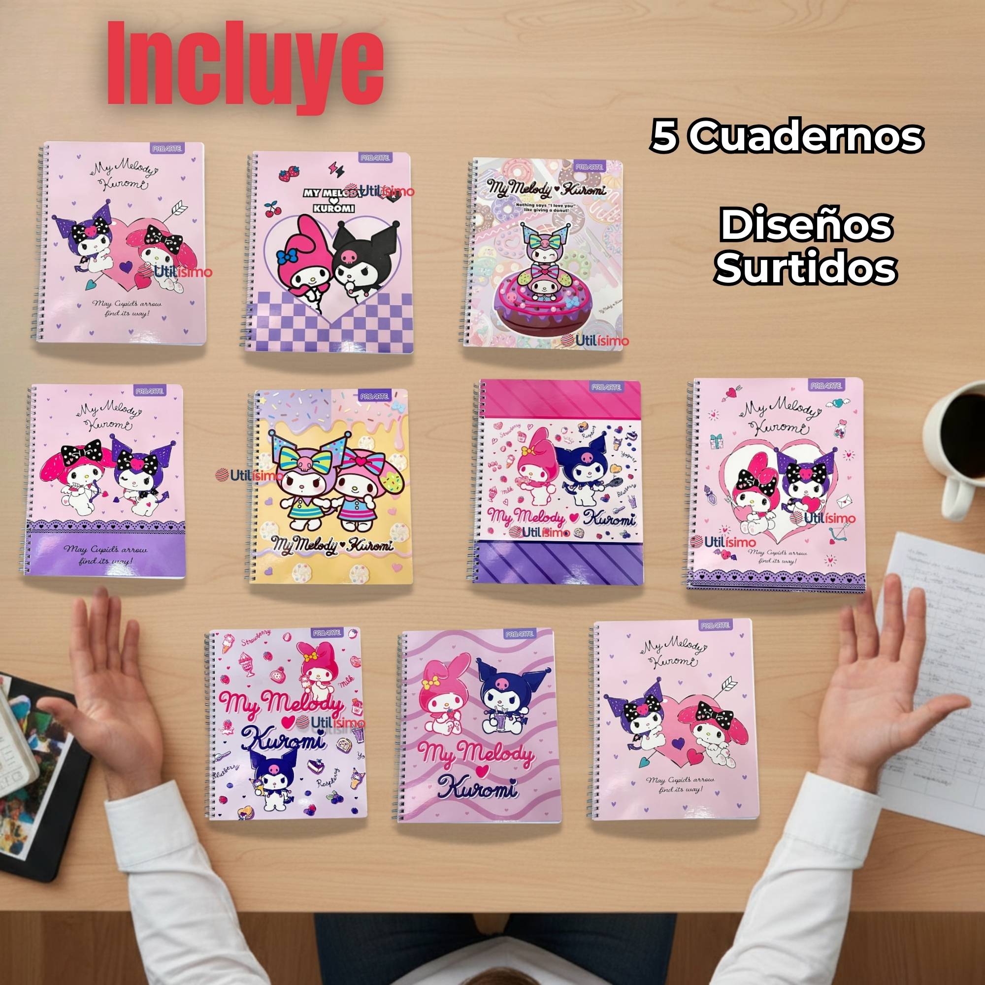 PACK 5 CUADERNOS UNIVERSITARIO MY MELODY & KUROMI PROARTE 7MM 100 HOJAS DISEÑOS SURTIDOS - 2