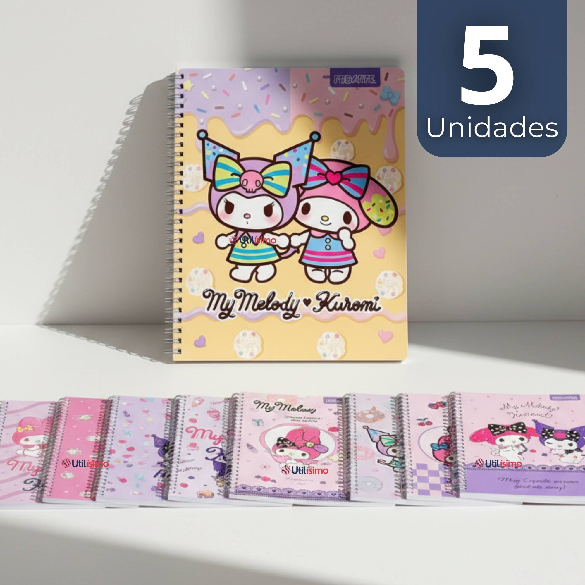PACK 5 CUADERNOS UNIVERSITARIO MY MELODY & KUROMI PROARTE 7MM 100 HOJAS DISEÑOS SURTIDOS - 1