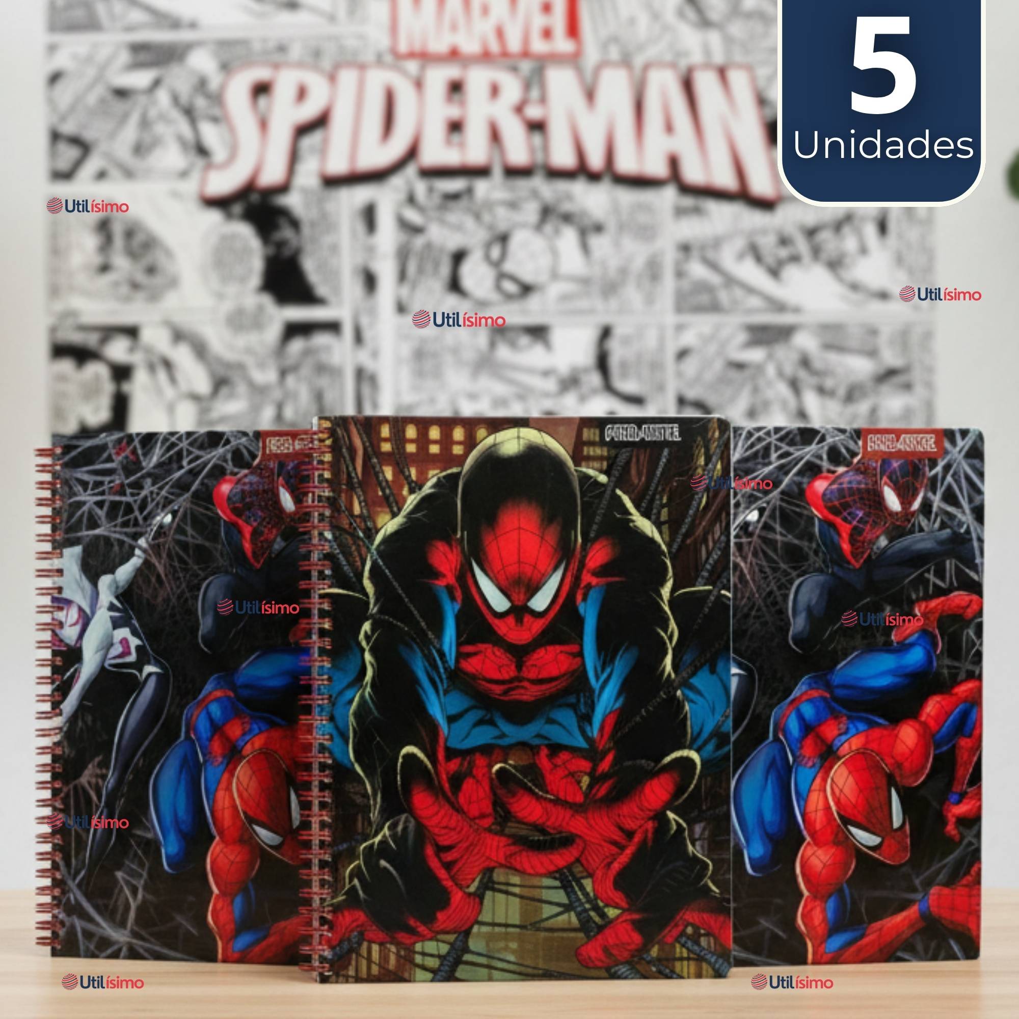 PACK 5 CUADERNOS UNIVERSITARIOS SPIDERMAN 100 HOJAS PROARTE DISEÑOS SURTIDOS - 1