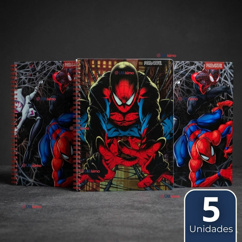 PACK 5 CUADERNOS UNIVERSITARIOS SPIDERMAN 100 HOJAS PROARTE DISEÑOS SURTIDOS - 1
