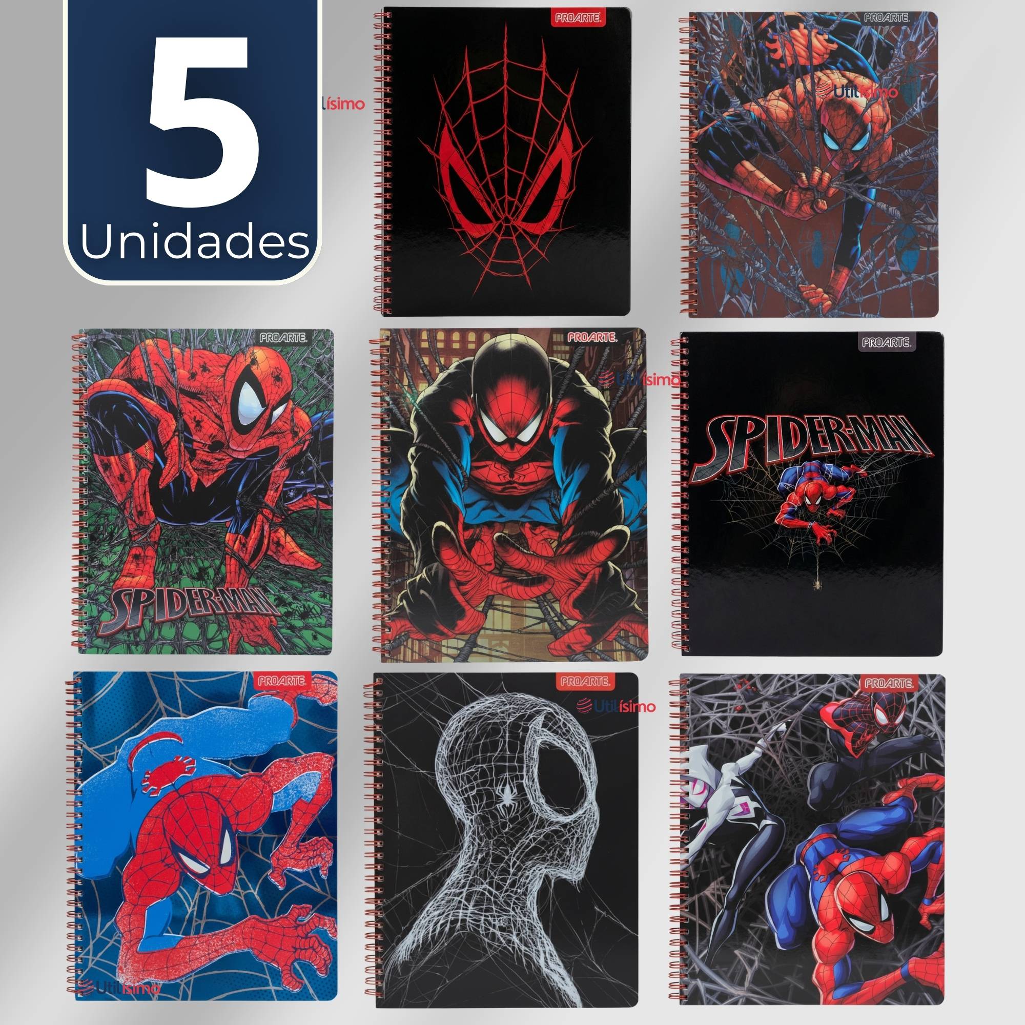 PACK 5 CUADERNOS UNIVERSITARIOS SPIDERMAN 100 HOJAS PROARTE DISEÑOS SURTIDOS - 1