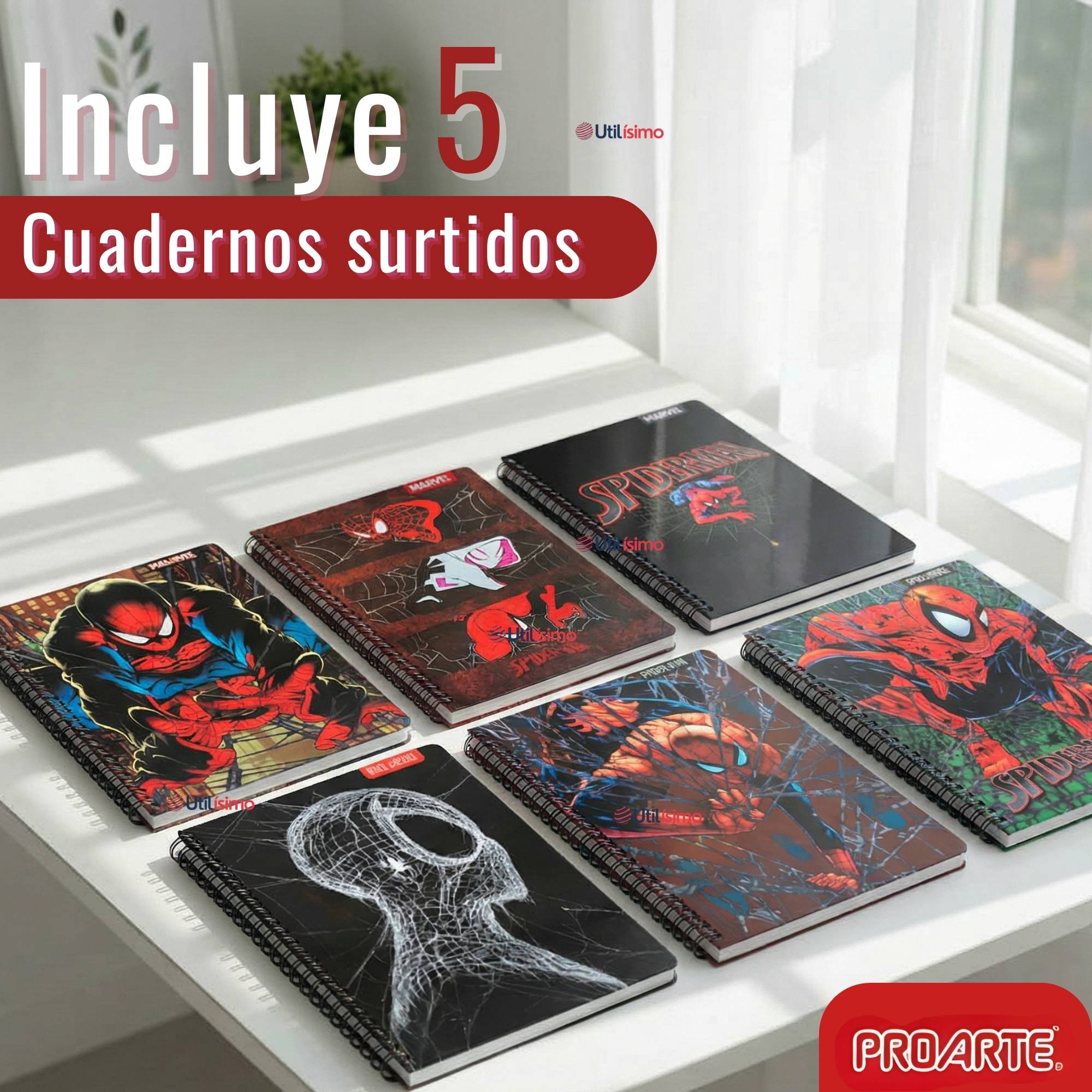 PACK 5 CUADERNOS UNIVERSITARIOS SPIDERMAN 100 HOJAS PROARTE DISEÑOS SURTIDOS - 3