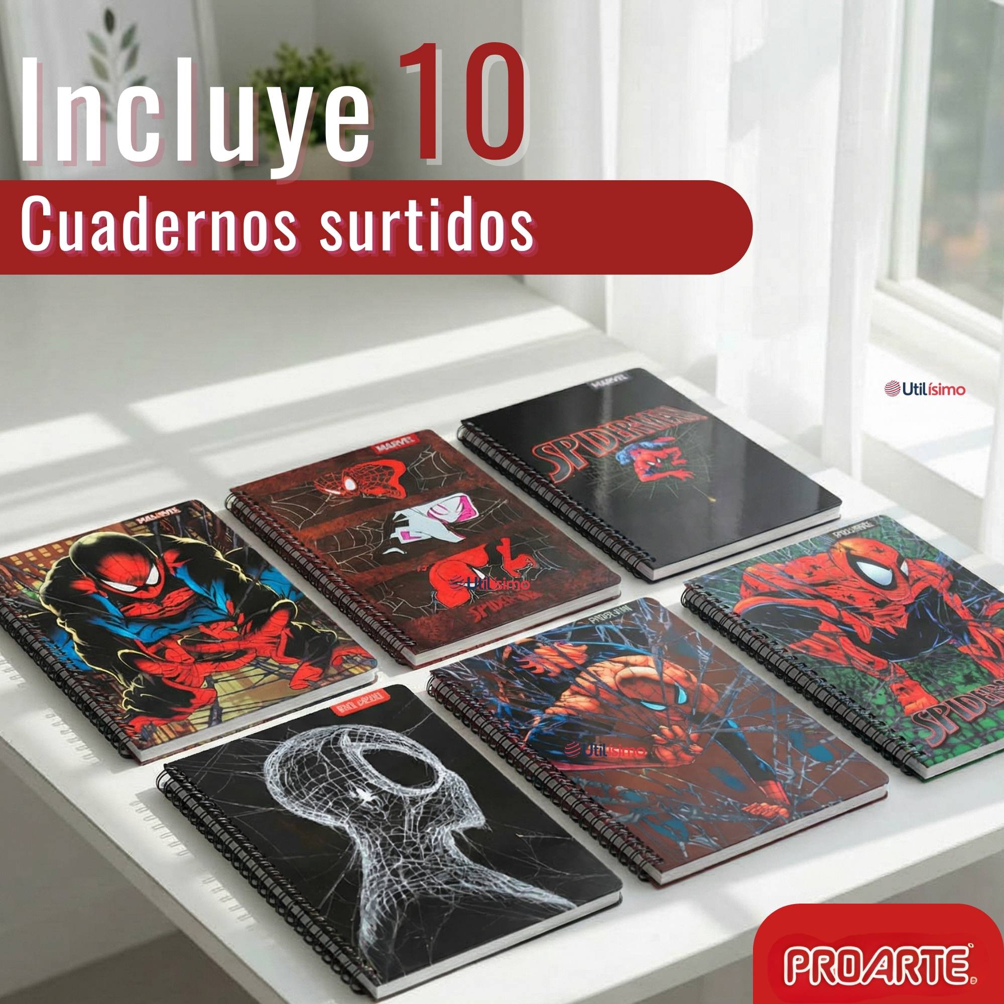PACK 10 CUADERNOS UNIVERSITARIOS SPIDERMAN 100 HOJAS PROARTE DISEÑOS SURTIDOS - 3