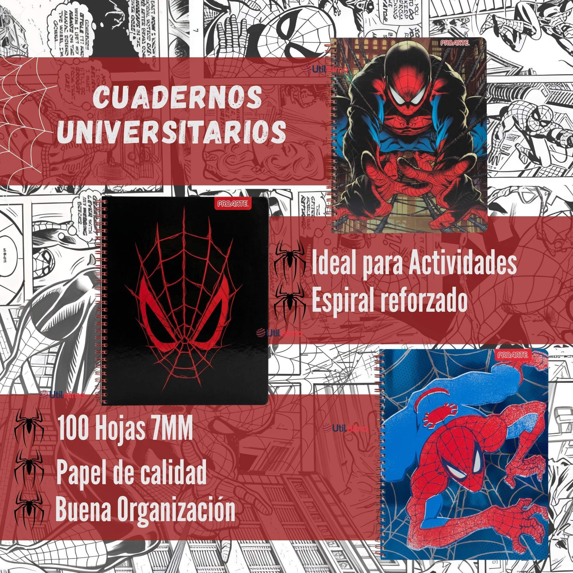 PACK 10 CUADERNOS UNIVERSITARIOS SPIDERMAN 100 HOJAS PROARTE DISEÑOS SURTIDOS - 2