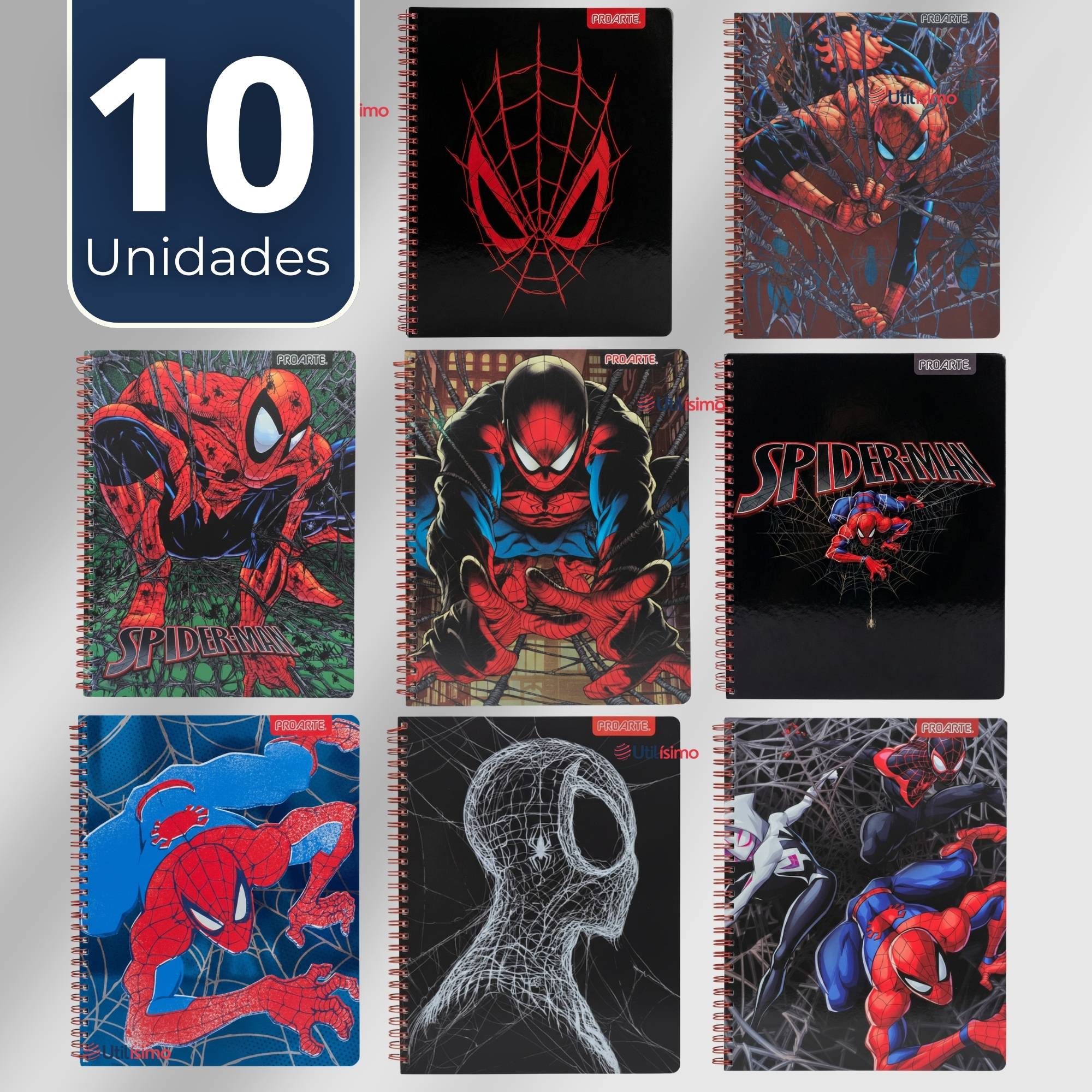 PACK 10 CUADERNOS UNIVERSITARIOS SPIDERMAN 100 HOJAS PROARTE DISEÑOS SURTIDOS - 1