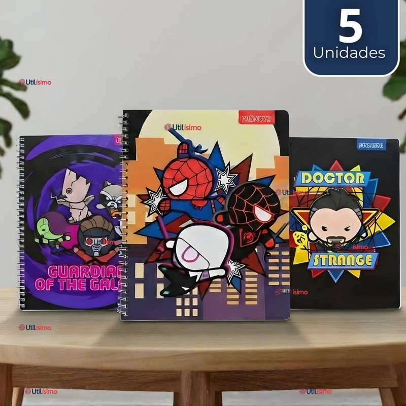 PACK 5 CUADERNOS UNIVERSITARIOS MARVEL HEROES 100 HOJAS PROARTE DISEÑOS SURTIDOS - 1