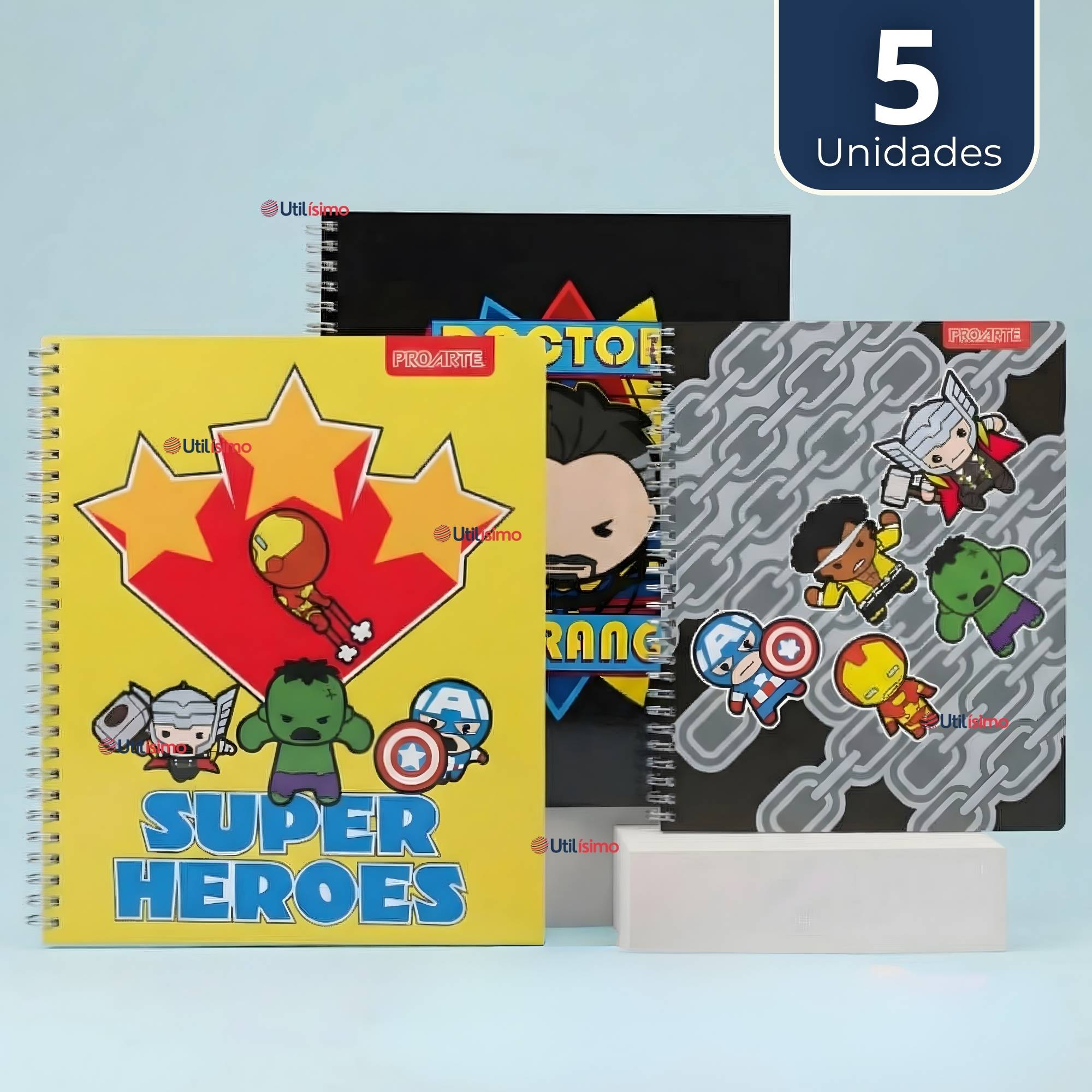 PACK 5 CUADERNOS UNIVERSITARIOS MARVEL HEROES 100 HOJAS PROARTE DISEÑOS SURTIDOS - 1