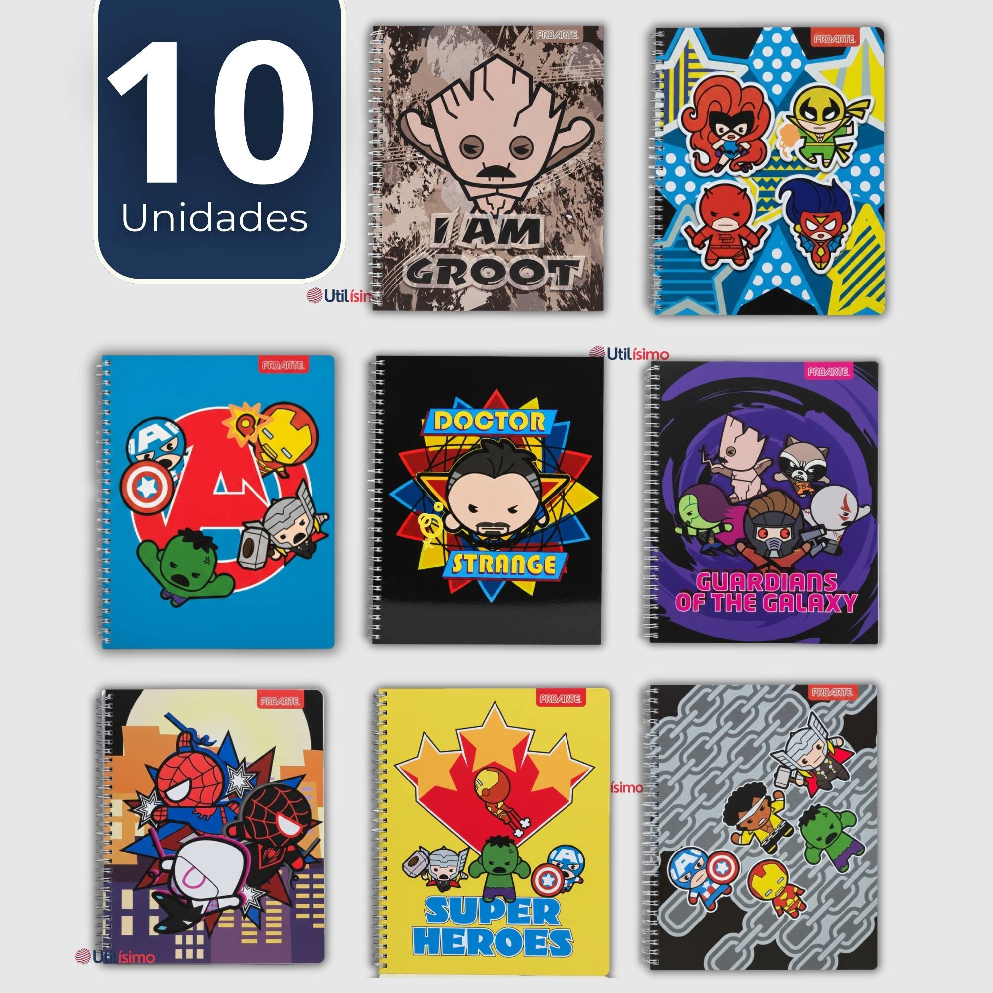 PACK 10 CUADERNOS UNIVERSITARIOS MARVEL HEROES 100 HOJAS PROARTE DISEÑOS SURTIDOS - 1