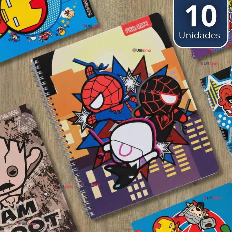 PACK 10 CUADERNOS UNIVERSITARIOS MARVEL HEROES 100 HOJAS PROARTE DISEÑOS SURTIDOS - 1