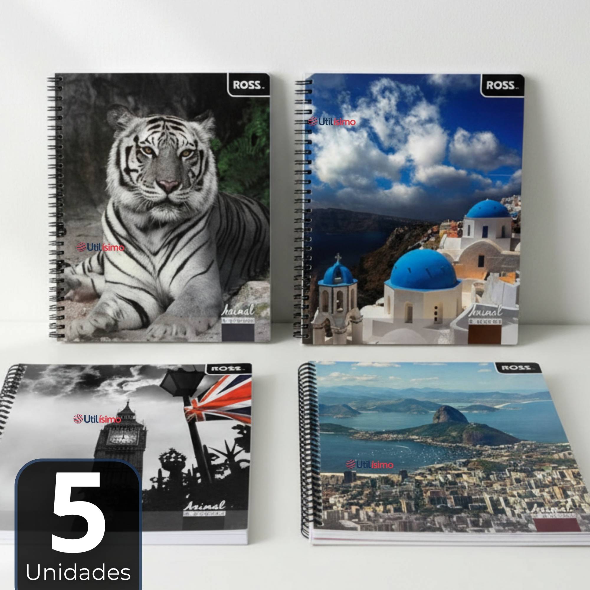 PACK 5 CUADERNOS UNIVERSITARIO ANIMAL & PLACES ROSS 7MM 100 HOJAS DISEÑOS SURTIDOS - 1