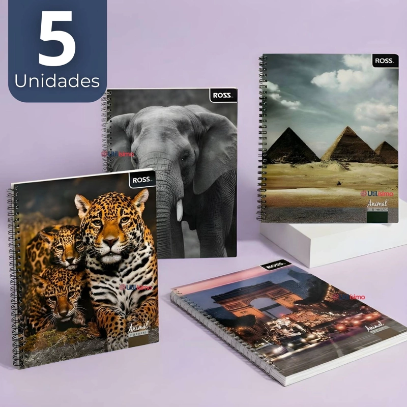 PACK 5 CUADERNOS UNIVERSITARIO ANIMAL & PLACES ROSS 7MM 100 HOJAS DISEÑOS SURTIDOS - 1