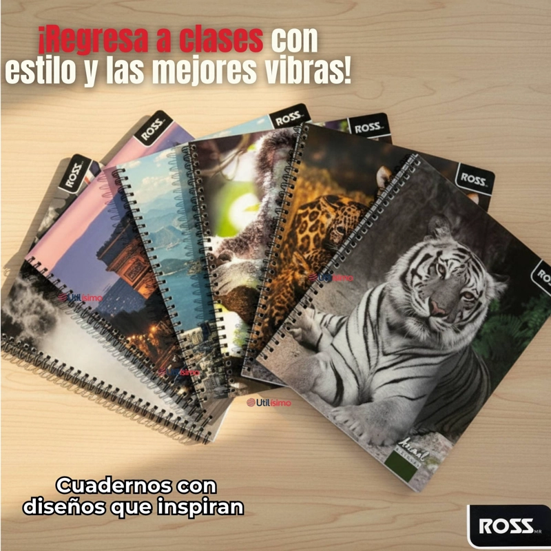 PACK 5 CUADERNOS UNIVERSITARIO ANIMAL & PLACES ROSS 7MM 100 HOJAS DISEÑOS SURTIDOS - 8