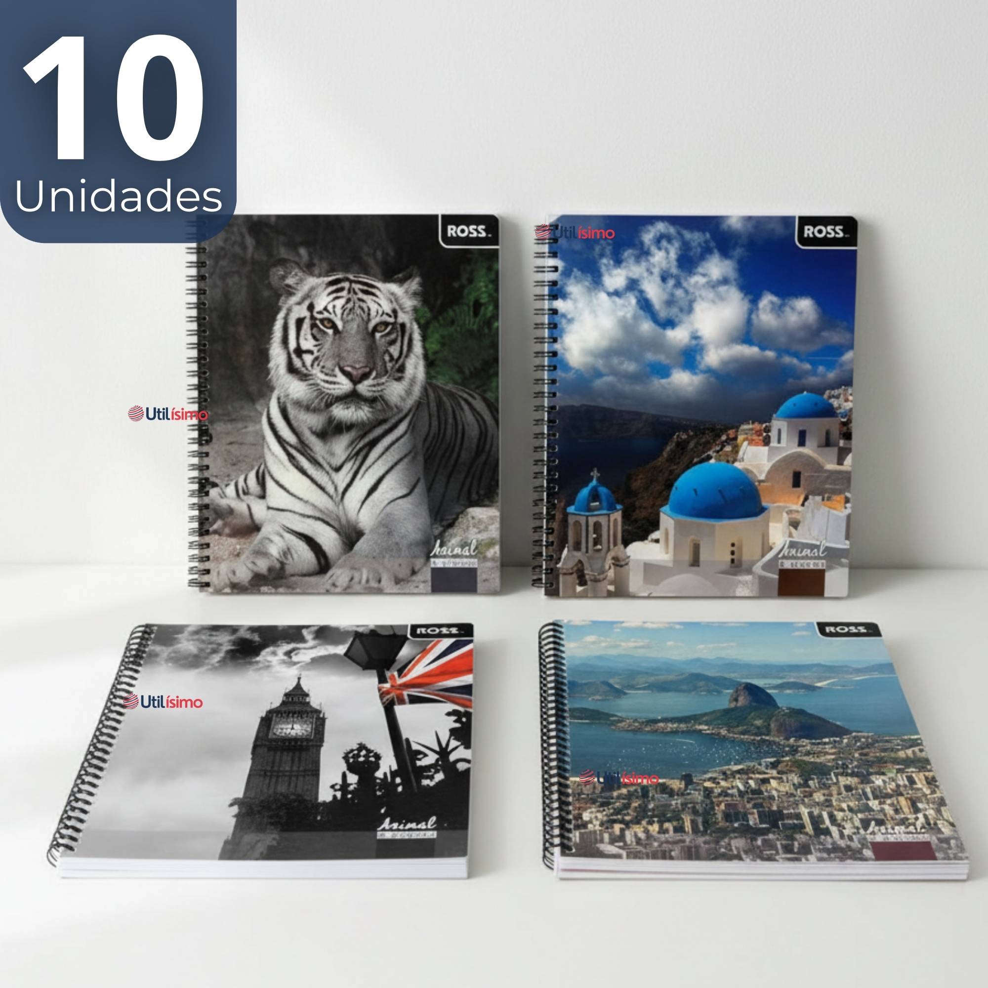 PACK 10 CUADERNOS UNIVERSITARIO ANIMAL & PLACES ROSS 7MM 100 HOJAS DISEÑOS SURTIDOS - 1