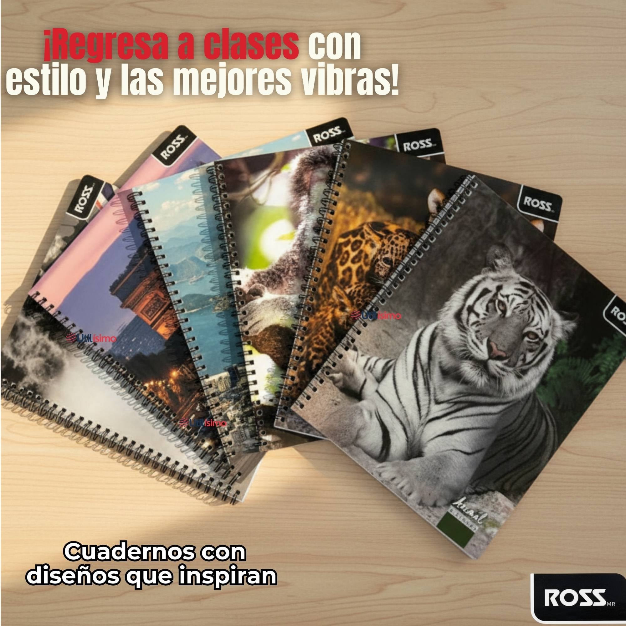 PACK 10 CUADERNOS UNIVERSITARIO ANIMAL & PLACES ROSS 7MM 100 HOJAS DISEÑOS SURTIDOS - 8