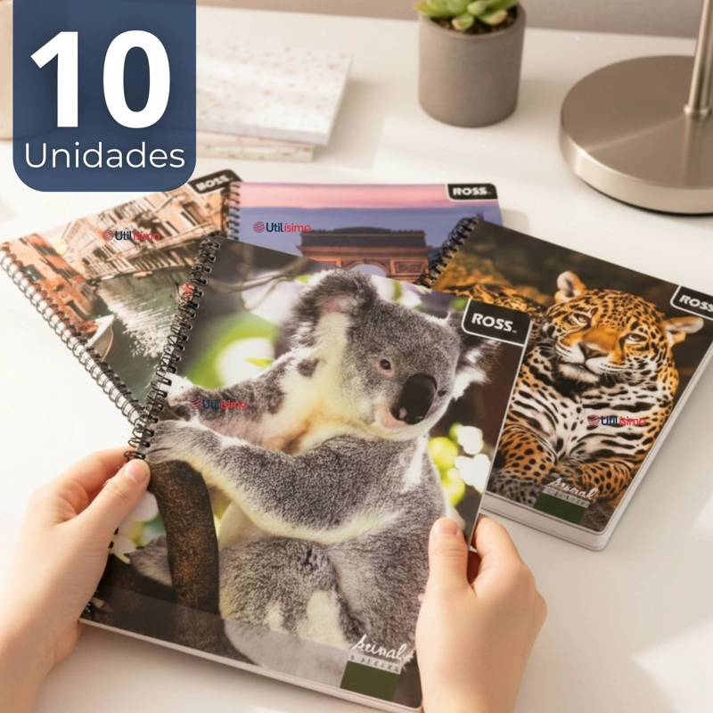 PACK 10 CUADERNOS UNIVERSITARIO ANIMAL & PLACES ROSS 7MM 100 HOJAS DISEÑOS SURTIDOS - 1