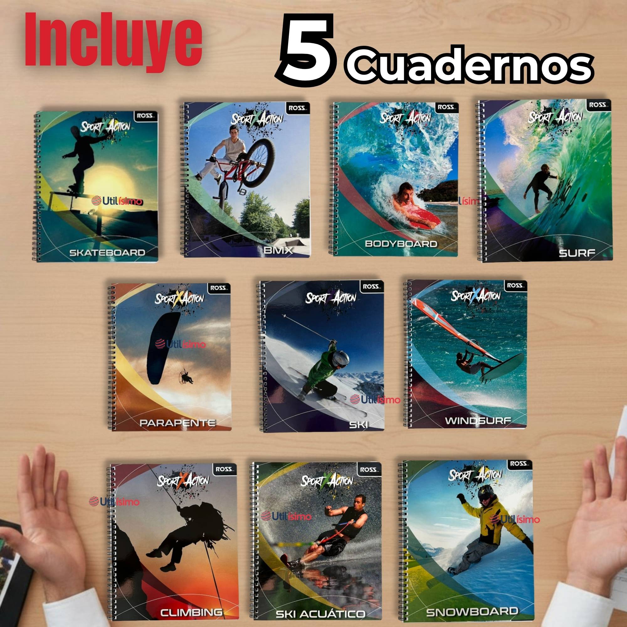 PACK 5 CUADERNOS UNIVERSITARIO SPORTX ACTION ROSS 7MM 100 HOJAS DISEÑOS SURTIDOS - 2