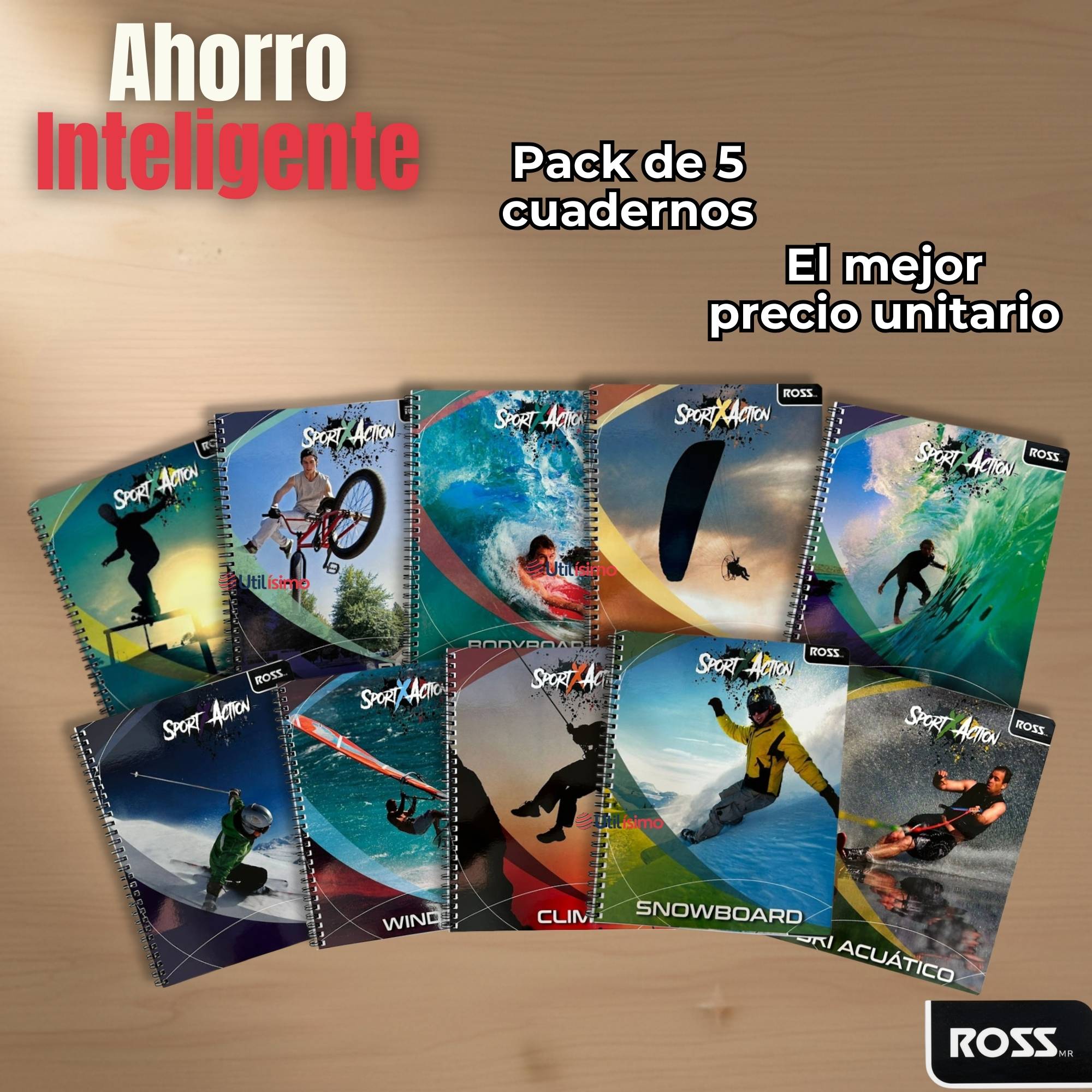 PACK 5 CUADERNOS UNIVERSITARIO SPORTX ACTION ROSS 7MM 100 HOJAS DISEÑOS SURTIDOS - 6