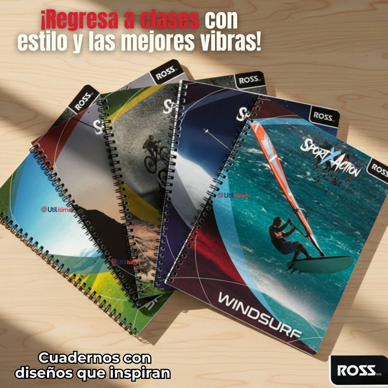 PACK 5 CUADERNOS UNIVERSITARIO SPORTX ACTION ROSS 7MM 100 HOJAS DISEÑOS SURTIDOS - 8