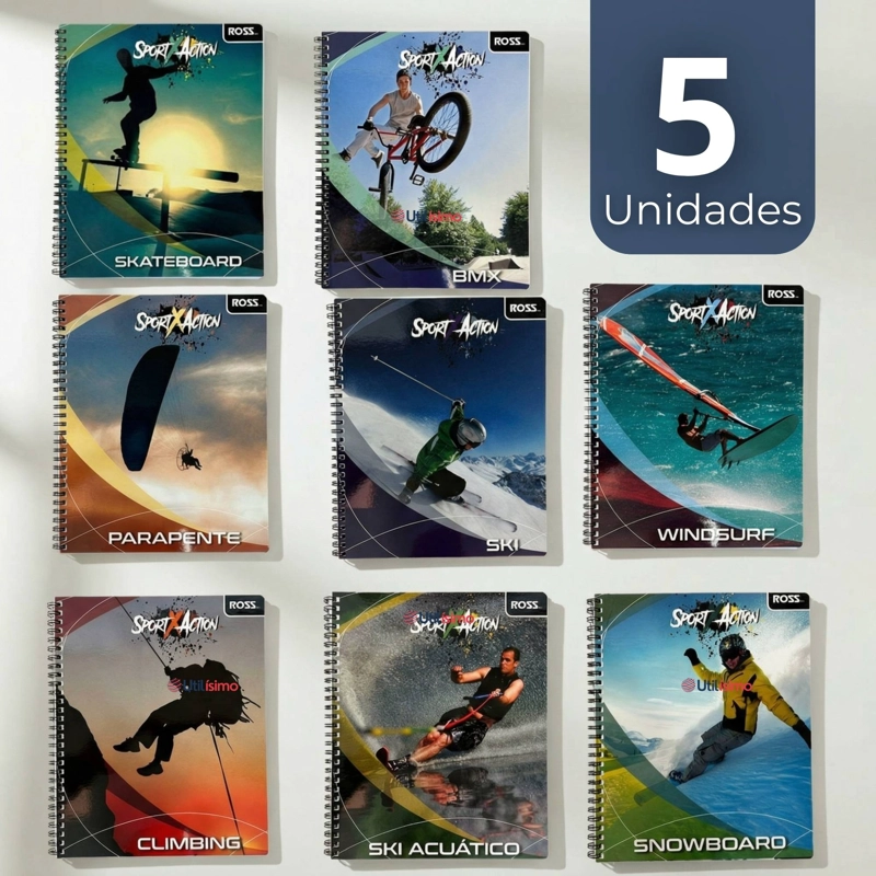 PACK 5 CUADERNOS UNIVERSITARIO SPORTX ACTION ROSS 7MM 100 HOJAS DISEÑOS SURTIDOS - 1