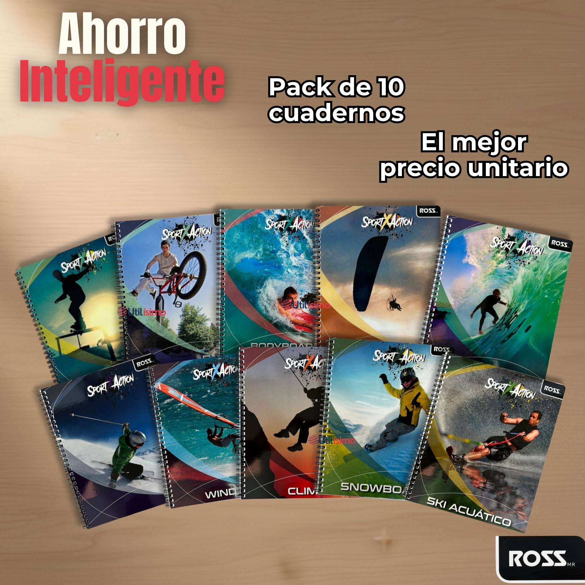 PACK 10 CUADERNOS UNIVERSITARIO SPORTX ACTION ROSS 7MM 100 HOJAS DISEÑOS SURTIDOS - 6