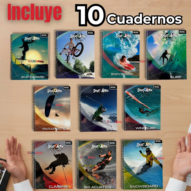 PACK 10 CUADERNOS UNIVERSITARIO SPORTX ACTION ROSS 7MM 100 HOJAS DISEÑOS SURTIDOS - 2