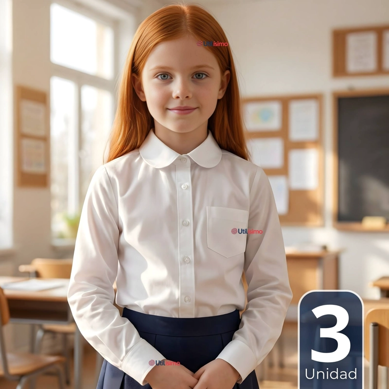 BLUSA ESCOLAR CAMISA BLANCA MANGA LARGA COLEGIO PARA NIÑAS - 1