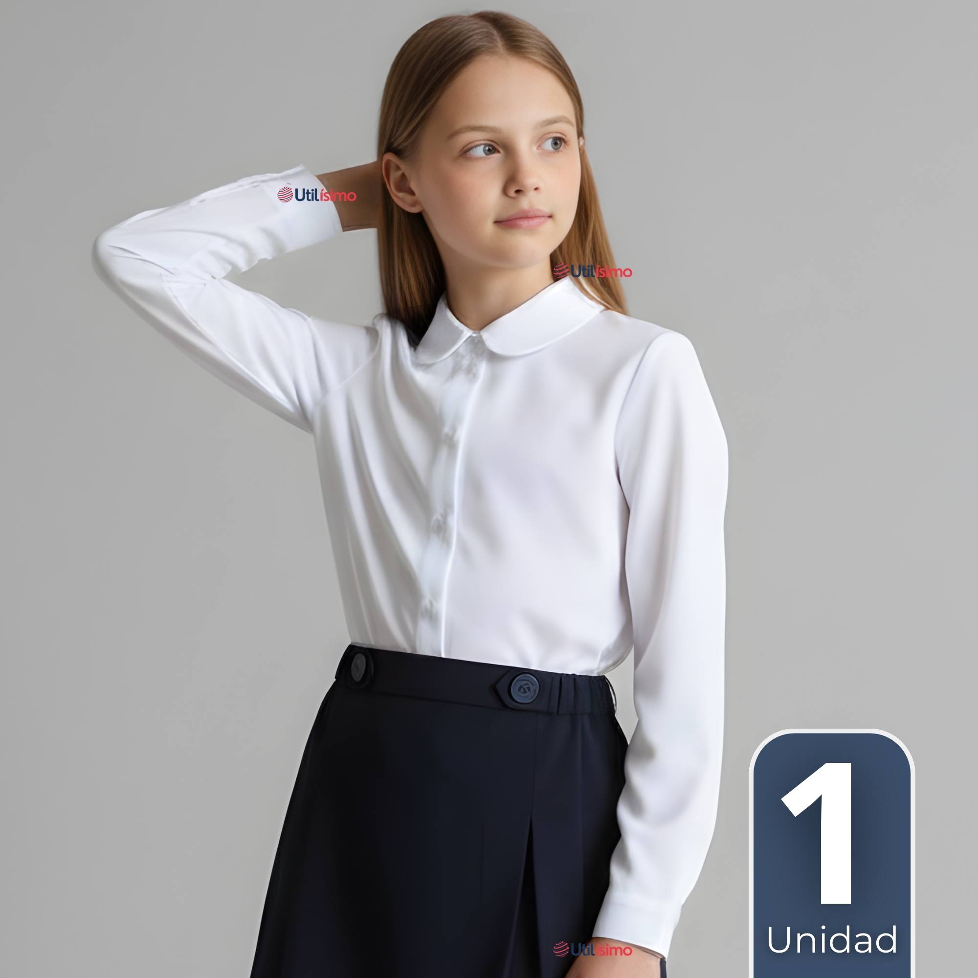 BLUSA ESCOLAR CAMISA BLANCA MANGA LARGA COLEGIO PARA NIÑAS - 1