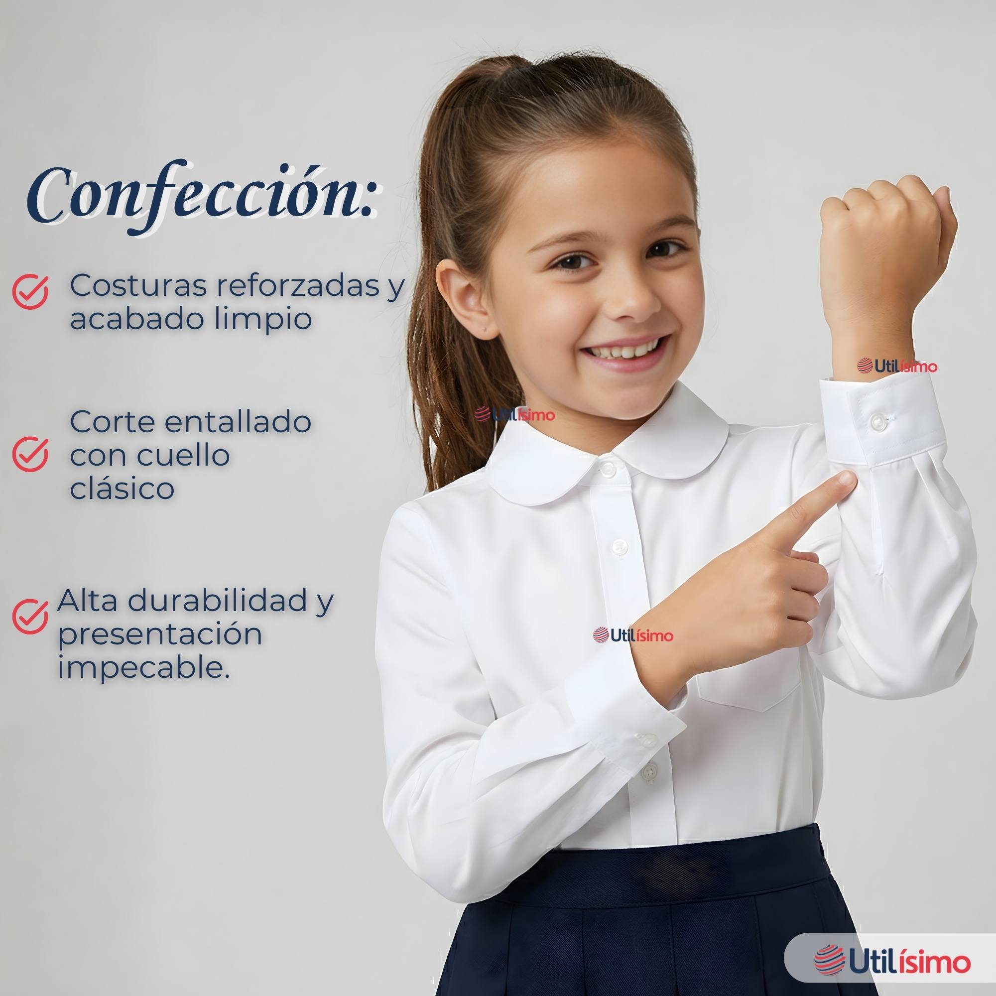 BLUSA ESCOLAR CAMISA BLANCA MANGA LARGA COLEGIO PARA NIÑAS - 6