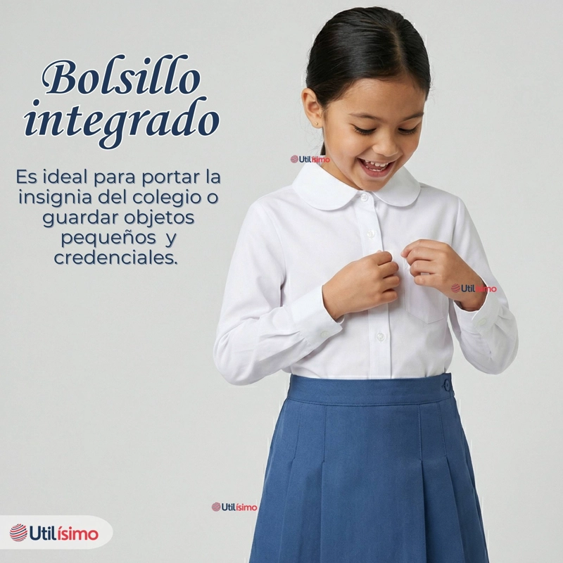BLUSA ESCOLAR CAMISA BLANCA MANGA LARGA COLEGIO PARA NIÑAS - 8