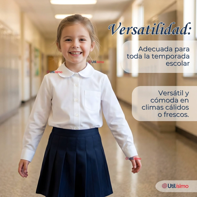 BLUSA ESCOLAR CAMISA BLANCA MANGA LARGA COLEGIO PARA NIÑAS - 10