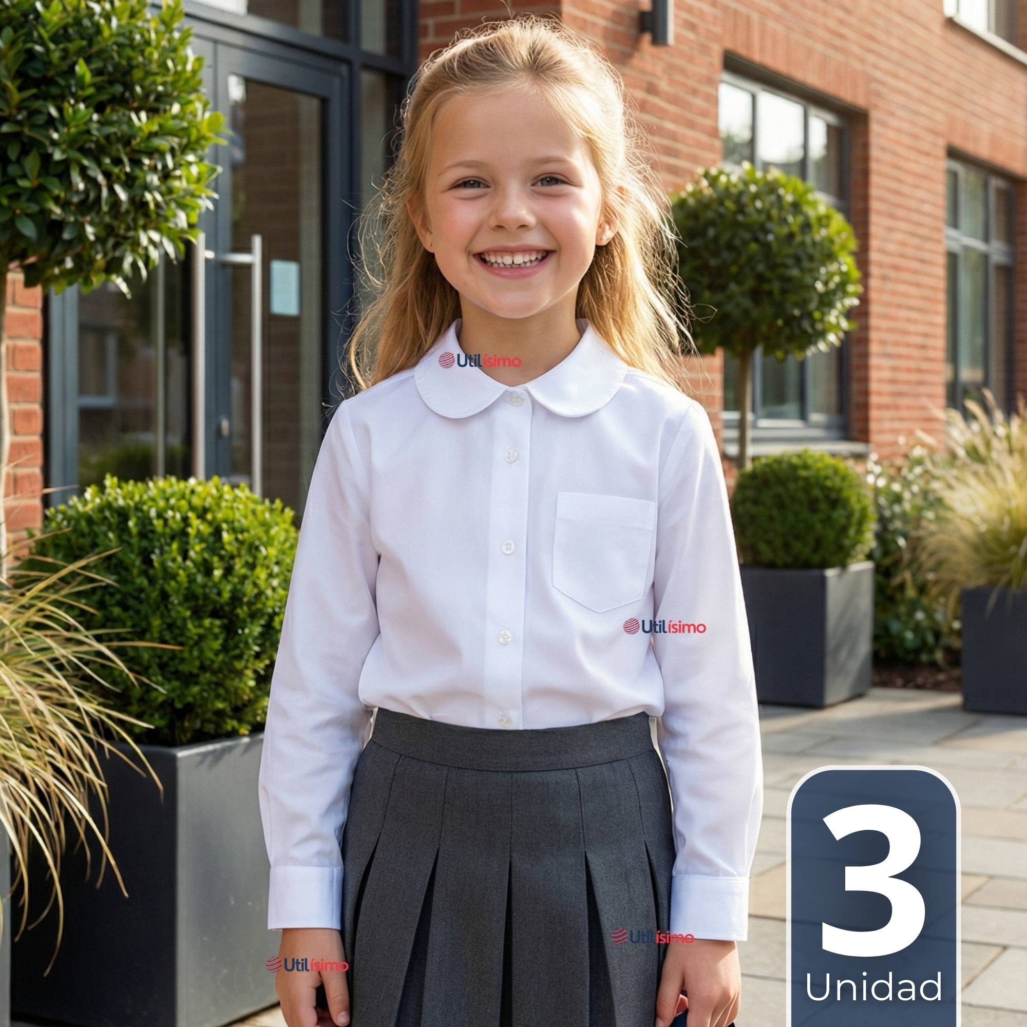 PACK 3 BLUSAS ESCOLAR CAMISA BLANCA MANGA LARGA COLEGIO PARA NIÑAS - 1