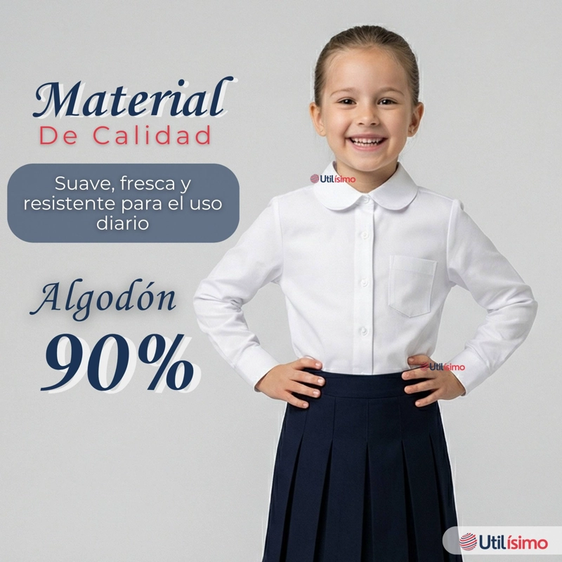 PACK 3 BLUSAS ESCOLAR CAMISA BLANCA MANGA LARGA COLEGIO PARA NIÑAS - 4