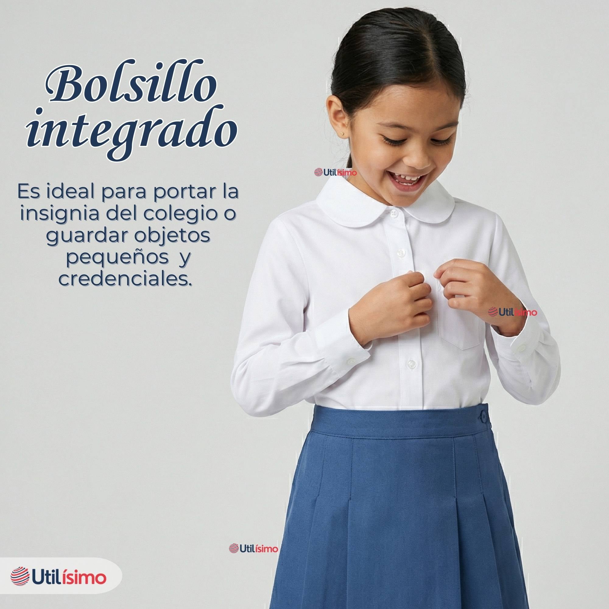 PACK 3 BLUSAS ESCOLAR CAMISA BLANCA MANGA LARGA COLEGIO PARA NIÑAS - 9