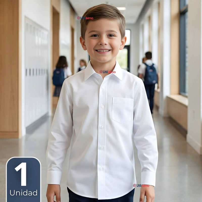 CAMISA ESCOLAR BLANCA MANGA LARGA COLEGIO PARA NIÑOS - 1