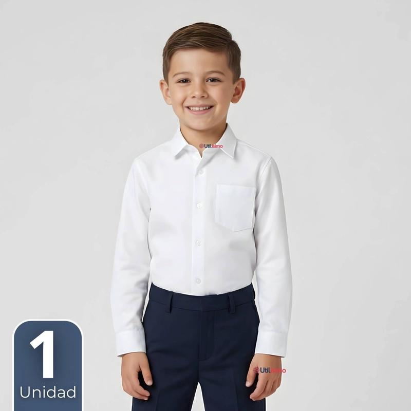 CAMISA ESCOLAR BLANCA MANGA LARGA COLEGIO PARA NIÑOS - 1