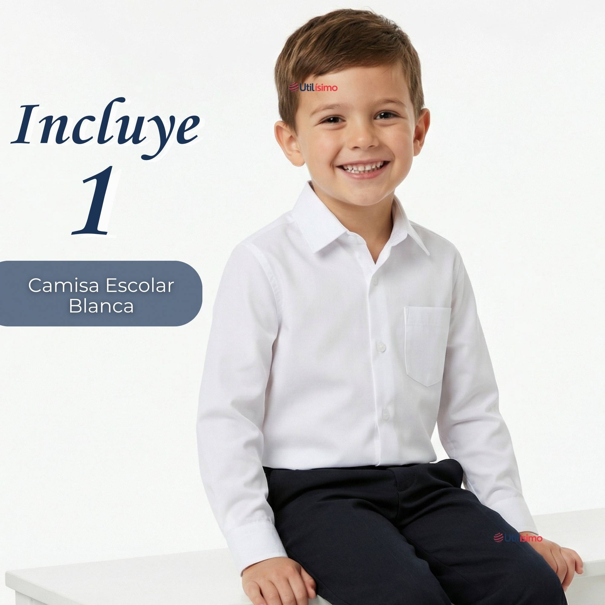 CAMISA ESCOLAR BLANCA MANGA LARGA COLEGIO PARA NIÑOS - 4