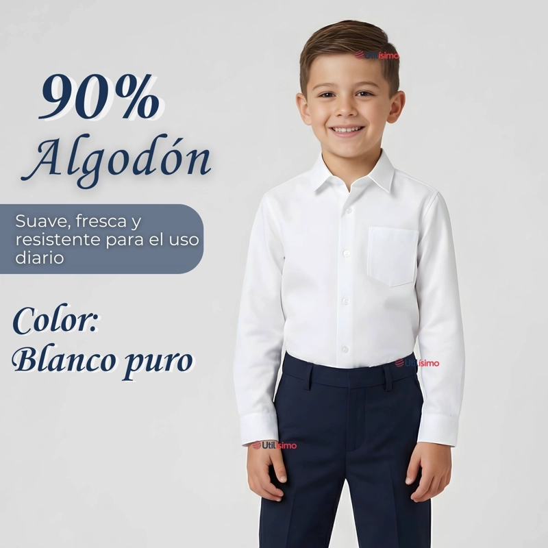 CAMISA ESCOLAR BLANCA MANGA LARGA COLEGIO PARA NIÑOS - 5