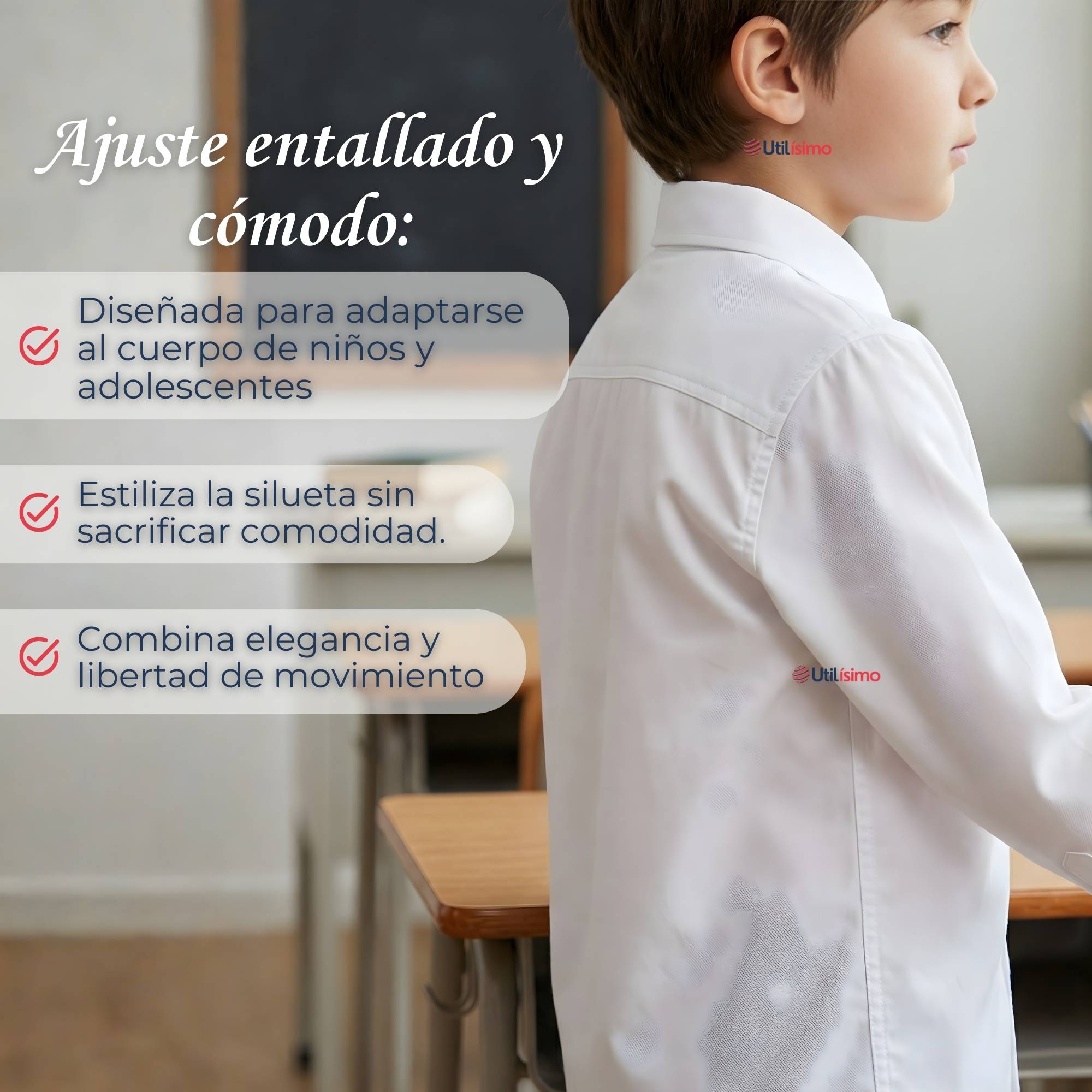 CAMISA ESCOLAR BLANCA MANGA LARGA COLEGIO PARA NIÑOS - 8