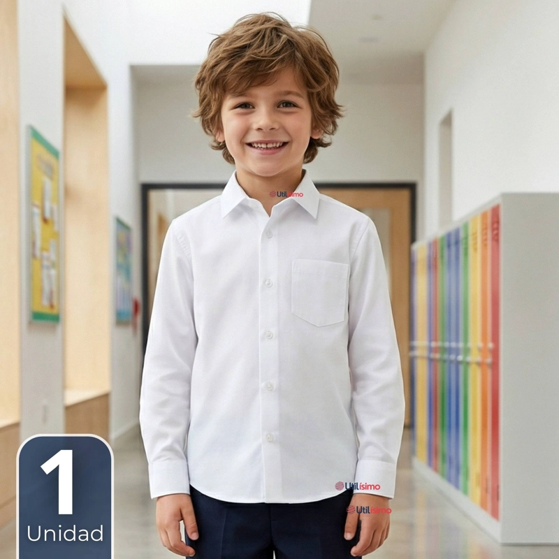 CAMISA ESCOLAR BLANCA MANGA LARGA COLEGIO PARA NIÑOS - 1