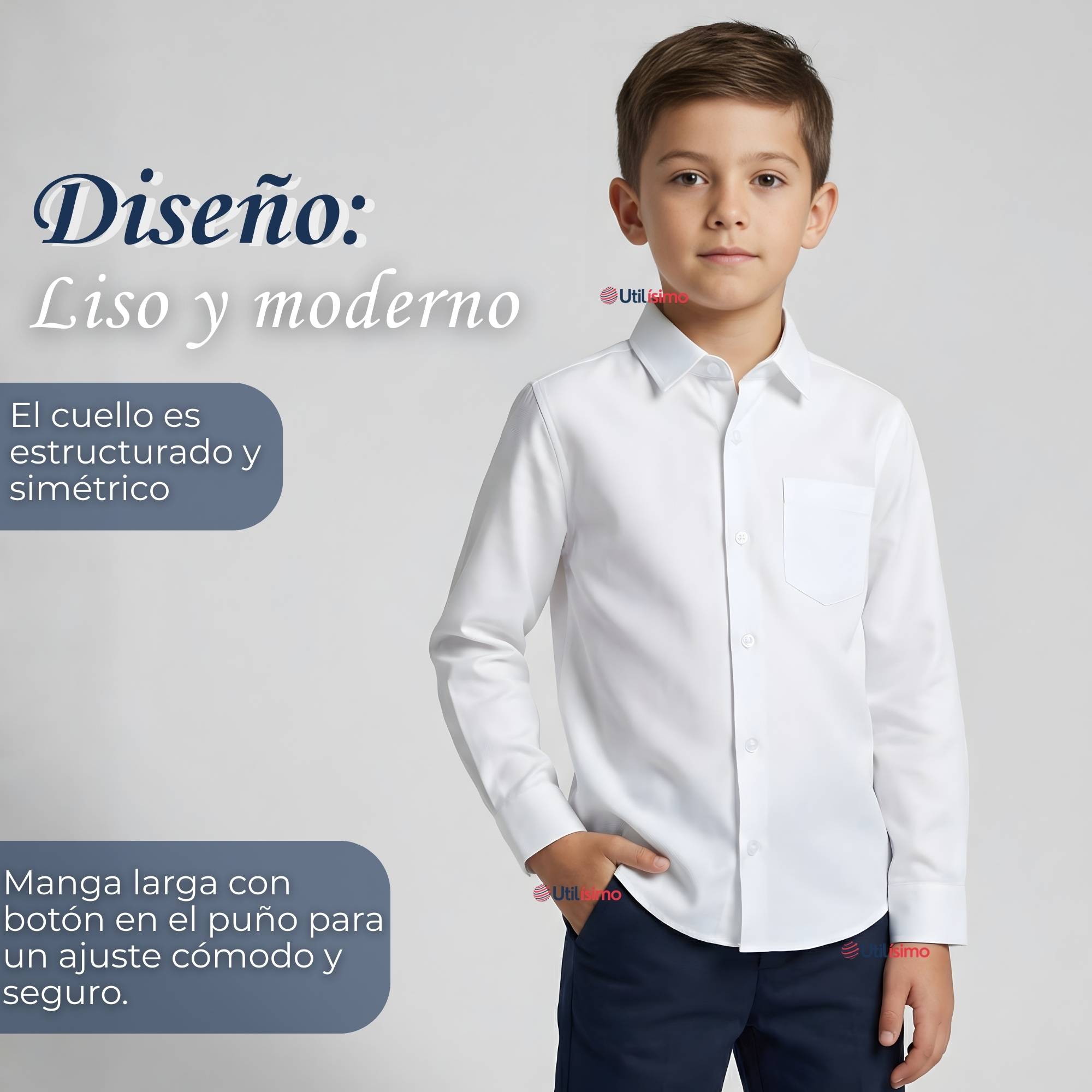 CAMISA ESCOLAR BLANCA MANGA LARGA COLEGIO PARA NIÑOS - 7